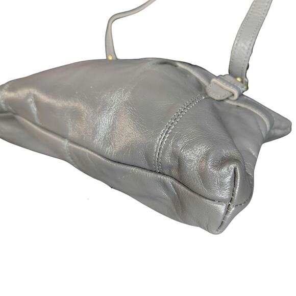 Leather Vintage Gray Pleated Shoulder Bag Two Handles Zip Top Purse Handbag - Picture 6 of 8